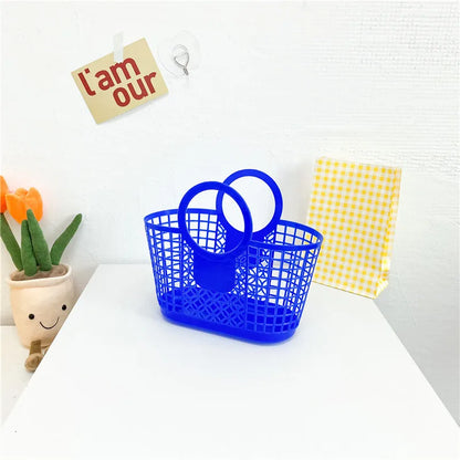 Summer Fashion Children's Beach Handbag Cute Baby Girls Plastic Hand Carrying Tote Bag Boys Kids Hollow Out Basket Shoulder Bags