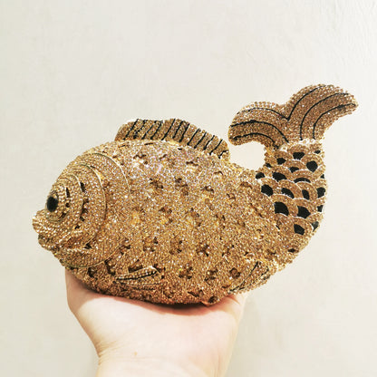 Red/Orange Fish Crystal Mini Evening Bag Diamond Women Dinner Purses Luxury Lady Rhinestone Bling Party Cocktail Handbags