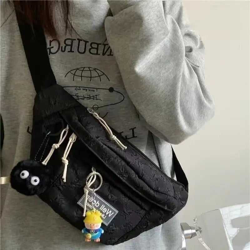 Korean Retro Chessboard Chest Bag Women's Japanese Versatile Leisure Large Capacity Messenger Bag Men's Sports Waist Bag Fashion