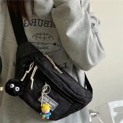 Korean Retro Chessboard Chest Bag Women's Japanese Versatile Leisure Large Capacity Messenger Bag Men's Sports Waist Bag Fashion