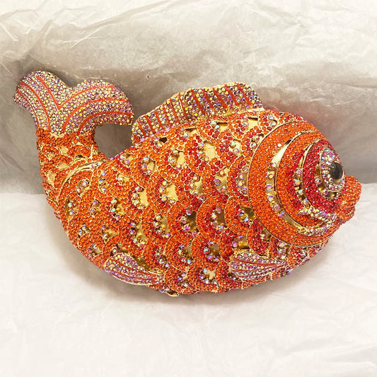 Red/Orange Fish Crystal Mini Evening Bag Diamond Women Dinner Purses Luxury Lady Rhinestone Bling Party Cocktail Handbags