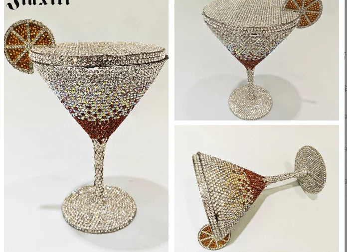 Jewels Martini purse Diamond Evening Purses Crystals Bridal Handbag Dinner Clutches jewelry Purses Rhinestone Party Clutch Bags