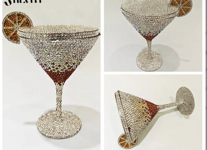 Jewels Martini purse Diamond Evening Purses Crystals Bridal Handbag Dinner Clutches jewelry Purses Rhinestone Party Clutch Bags