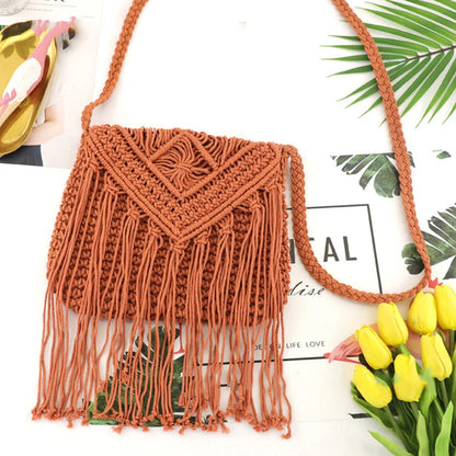 Handmade Cotton Woven Knitted Tassel Crossbody Bag Vintage Shoulder Messenger Bag Female Fashion Beach Summer Handbags 2023 bag
