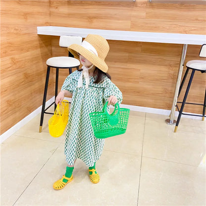 Summer Fashion Children's Beach Handbag Cute Baby Girls Plastic Hand Carrying Tote Bag Boys Kids Hollow Out Basket Shoulder Bags