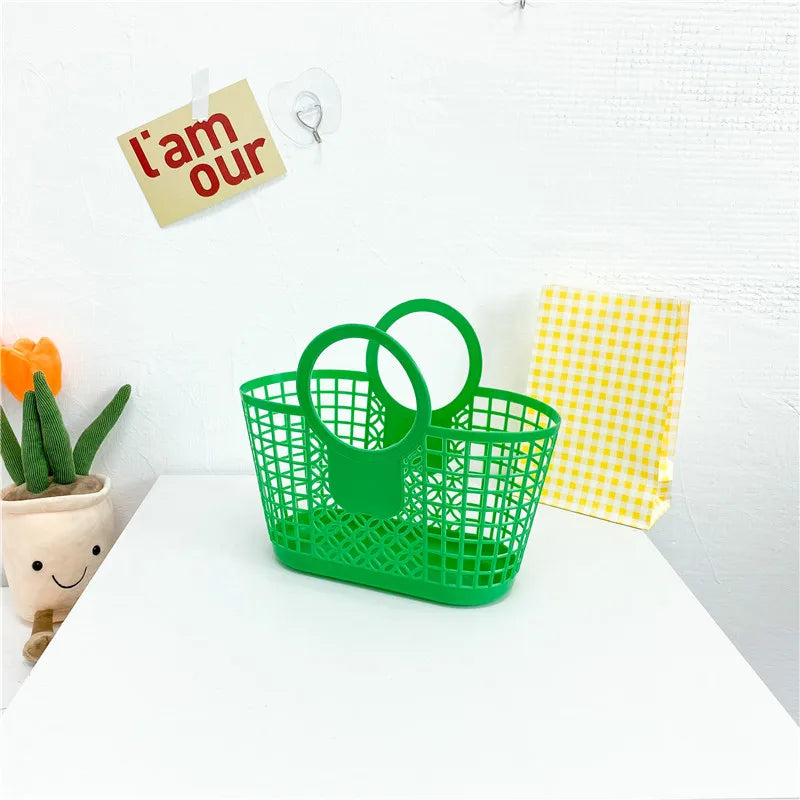 Summer Fashion Children's Beach Handbag Cute Baby Girls Plastic Hand Carrying Tote Bag Boys Kids Hollow Out Basket Shoulder Bags