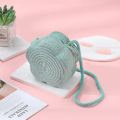 Summer Travel Children's Straw Shoulder Bags Flower Knitted Baby Girls Beach Coin Purse Seaside Cute Kids Woven Crossbody Bag