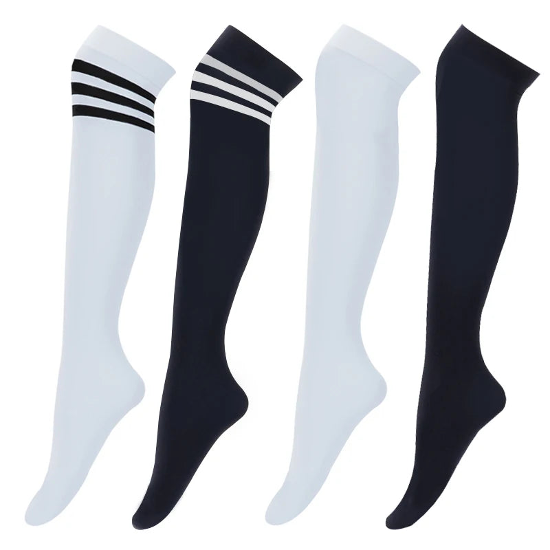Women's Solid Stockings White Black JK School Student Knee Socks Opaque Over Knee Thigh High Elastic Sexy Stocking
